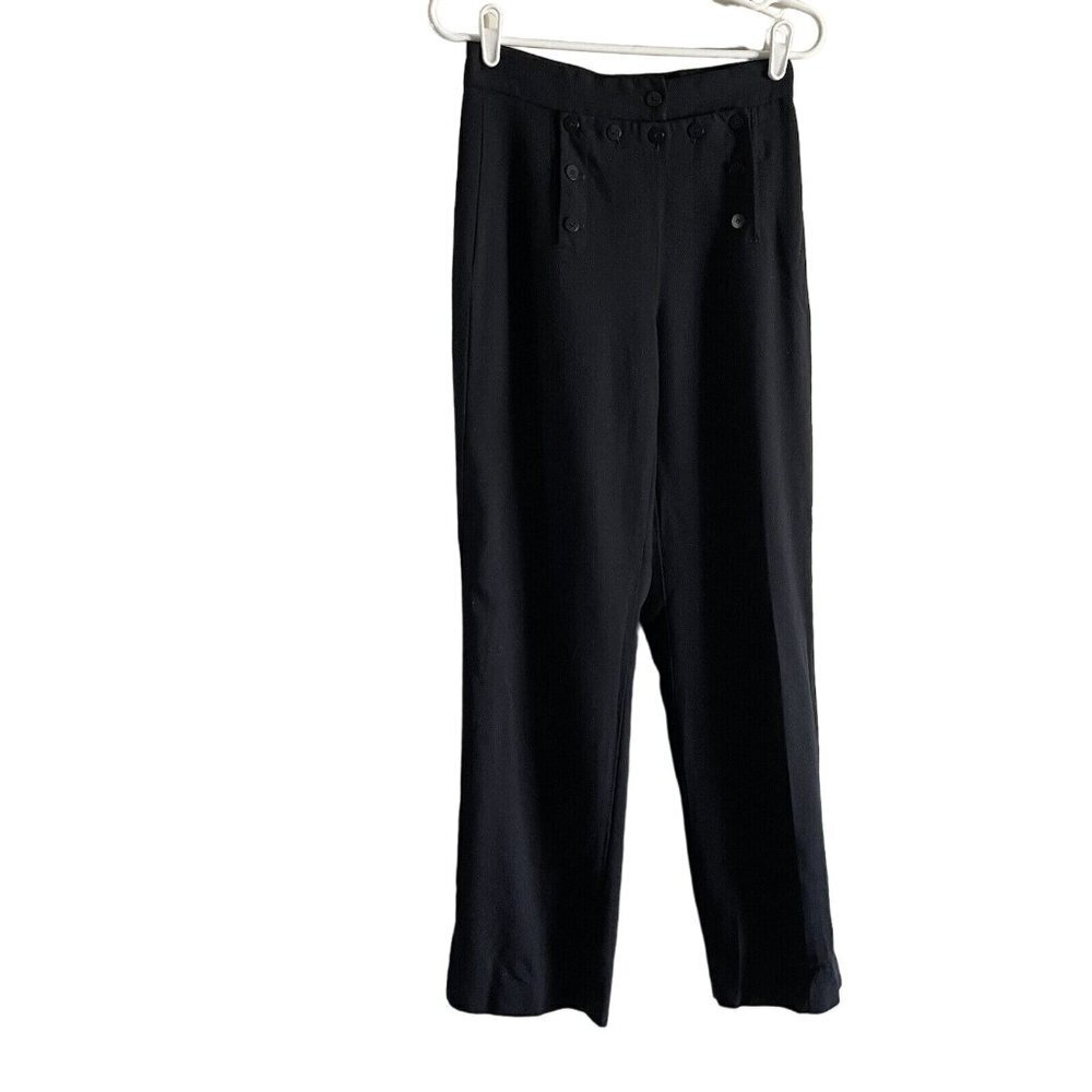 Liz Claiborne Wmn 6 Navy Blue Sailor Style Button Front Wool Lined Dress Pants